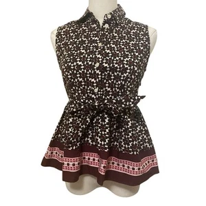 Kate Spade Brown Maroon Geometric Sleeveless Peplum Top Womens Size XS - Picture 1 of 9