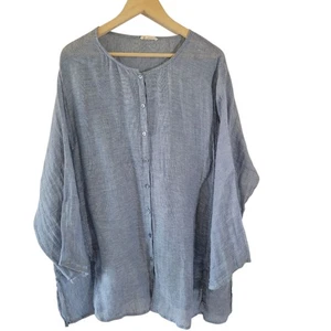 EILEEN FISHER Tunika Oberteil blau 100 % Leinen Knopfleiste LS 1X Tasche minimalistisch - Bild 1 von 11