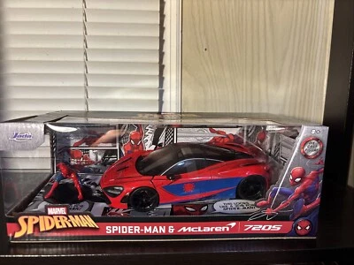 JADA 1:24 MCLAREN 720S AND MARVEL SPIDER-MAN DIE-CAST RED/BLUE  35764 - Image 1 of 4