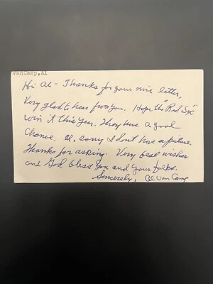 Al Van Camp Signed Government Postcard GPC JSA LOA Boston Red Sox  - Image 1 of 3