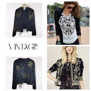 Vintage Sequin Jacket - Black and Gold - Picture 1 of 16