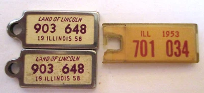 DAV - DISABLED AMERICAN VETERANS MINI LIC. KEY TAGS, ILLINOIS 1953 & 1958 (PAIR) - Image 1 of 2
