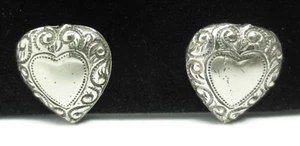 Vtg Sterling Silver Heart Earrings Screw Back Posts Embossed Scroll Edge Love - Picture 1 of 7