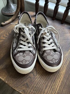 Coach Signature Citysole Platform Sneaker Jacquard Oak Saddle Brown Size 9B - Picture 1 of 12