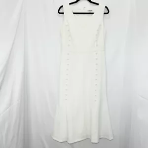 CALVIN KLEIN Button Detail Fit & Flare Midi Dress White Size 10 Fitted - Picture 1 of 15