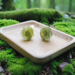 Natural Jade Rose Stud Earrings Healing Reiki Green Crystal Women Earrings Gift - Picture 1 of 5