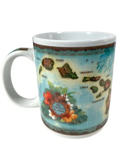 Tazza caffè Hawaii tazza isole fiori tè souvenir mappa vintage - Foto 1 di 4