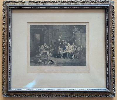 Der blinde Geiger, nach D. Wilkie antiker Stich/Druck im alten Glasrahmen. - Bild 1 von 4