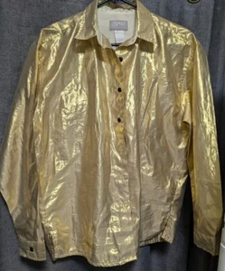 Vintage Gold Lame Esprit Shirt 80s Size medium - Picture 1 of 7