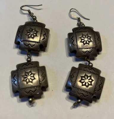 South Western Style Silver Dangle Drop Earrings Statement Earrings - Image 1 of 4