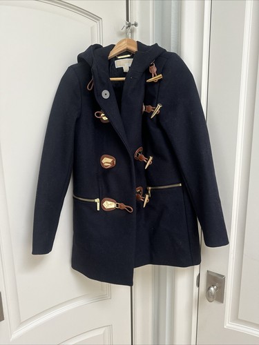 Nuovo con etichetta! SPLENDIDO cappotto con cappuccio e bottoni MICHAEL KORS lana blu navy MRSP $395 piccolo