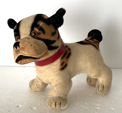Large Vintage 9" Steiff  Bully Bulldog /Bulldog  W/ Button - Red Collar  - Clean - Image 1 of 4