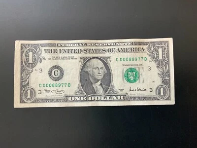 2001 $1 DOLLAR BILL C00088977B low serial number - Image 1 of 4