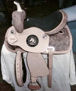 CUSTOM MADE Tooled Western Barrel Saddle with matching tack Set And Free Ship. - Picture 1 of 6
