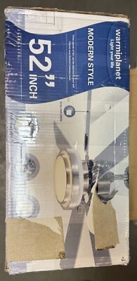 Warmiplanet Ceiling Fan Light Fixture 52 Inch w/ Remote, Brushed Nickel New/Open - Image 1 of 4