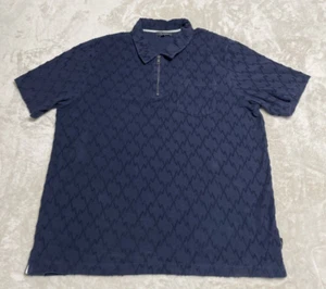 Ted Baker Shirt Men's Large Blue Textured Diamond 1/4 Zip Short Sleeve - Picture 1 of 9