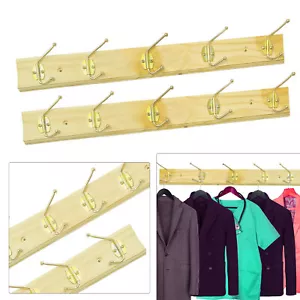 5 Hooks Wooden Coat Clothes Door Holder Rack Key Hooks Wall Mounted Hanger 2pcs - Picture 1 of 12