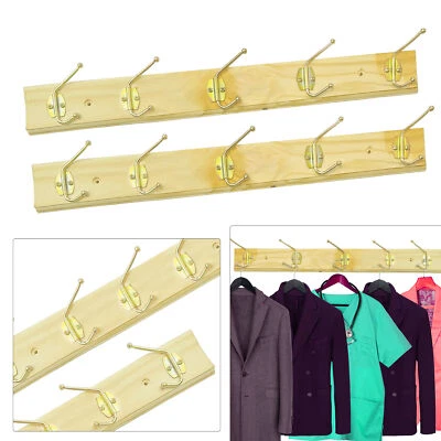 5 Hooks Wooden Coat Clothes Door Holder Rack Key Hooks Wall Mounted Hanger 2pcs - Image 1 of 4