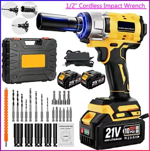 Cordless Electric Impact Wrench Gun 1/2'' High Power Driver w/ 2 Li-ion Battery - Picture 1 of 12