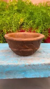 Antique Old Stone Hand Carved Floral Fine Yellowstone Bowl Pot Rare 1800's - Picture 1 of 12