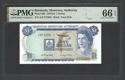 Bermuda One Dollar 2-1-1982 P28b N371000 Uncirculated Grade 66 - Image 1 of 2