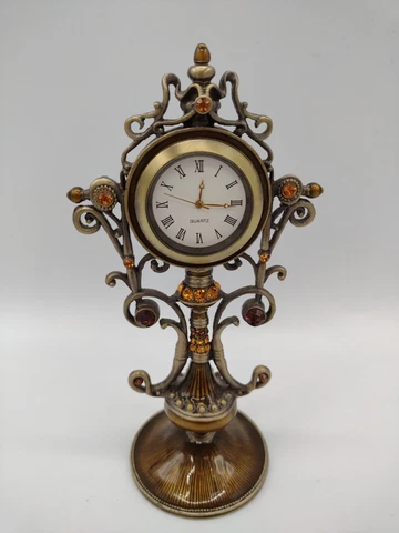 Decorative Desk Clock Deep Orange and Red Bling 5.5" Tall Roman Numerals Heavy Cover