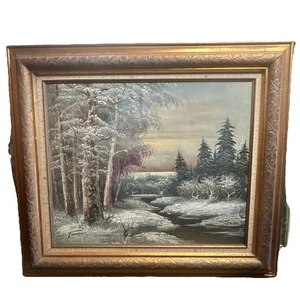 Pintura 3D al óleo vintage trabajo original invierno hora de nieve firmada por Tony - Imagen 1 de 10