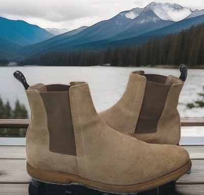 ALLSAINTS Harley Gamuza Cuero Chelsea Bota Hombres 11.5 45 Caqui Tostado Chukka Sin Cordones Foto 1 de 4