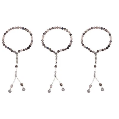  8mm Schwarz-Weiß-Achat-Armband Schnur Perlen Handkette Muslim Alloy Shell - Bild 1 von 4