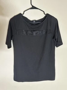 NWT Ann Taylor Short Sleeve Black Blouse With Front Lace Accent Womens Size S - Picture 1 of 8