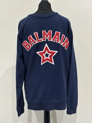 Balmain Crew Neck Jumper - Size M Fits Small - Blue - Image 1 of 4