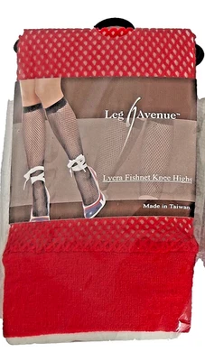 NUEVO en paquete Lycra Vintage Red Fishnet Encaje Rodilla Pierna Avenue Hustler Hollywood Nuevo con etiquetas Foto 1 de 2