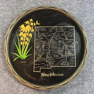 Vintage New Mexico rund 11" Yucca Metall Servieren Souvenir Getränk Snack Tablett - Bild 1 von 7
