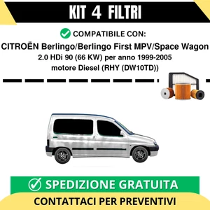 Kit 4 Filtri Tagliando per CITROËN Berlingo/Berlingo First MPV/Space Wagon 2.... - Imagen 1 de 2