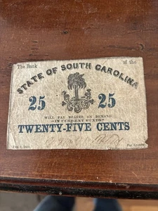 1863 The Bank Of the State Of South Carolina 25 Cents Note - Picture 1 of 2