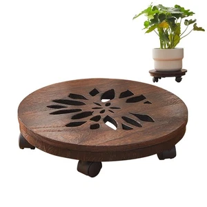 Wood Plant Stand Indoor,Plant Caddy with Lockable Wheels,Pot Stand,Rolling Pl... - Picture 1 of 8