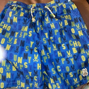 Psycho Bunny Blue-Neon Green Icon Swim Trunks Sz. 5 Approx. 13 In Across 15in Do - Picture 1 of 8
