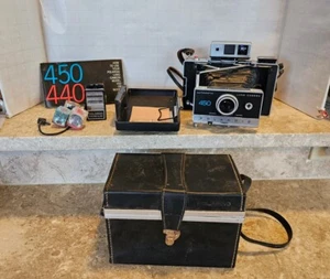 Polaroid Automatic 450 Land Camera Kit w/ Leather Case Flash Original Paperwork - Picture 1 of 18