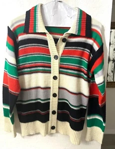 Cardigan maglione medio vintage a righe acrilico con bottoni davanti - Foto 1 di 5