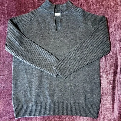Bachrach - 灰色罗纹袖四分之一拉链意大利美利奴羊毛毛衣男式 L — 第 1/4 张图片