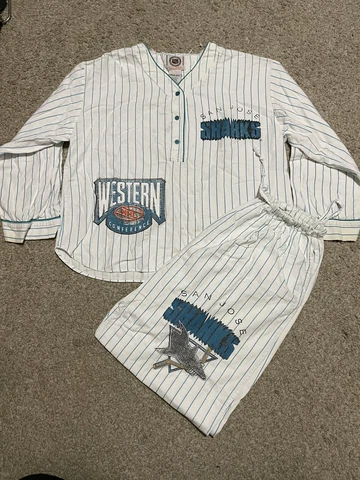 Vintage 90'S San Jose Sharks Esleep 2 Piece Pajama Set Med Top Large Bottom Cover
