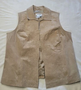Women's Cold-water Creek Beige Tan Leather Open Western Country Vest Size 1X  - Picture 1 of 6
