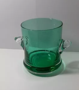 Vintage Green Crystal Heavy Glass Handle Applied Wine Champagne Ice Bucket Vase - Picture 1 of 9