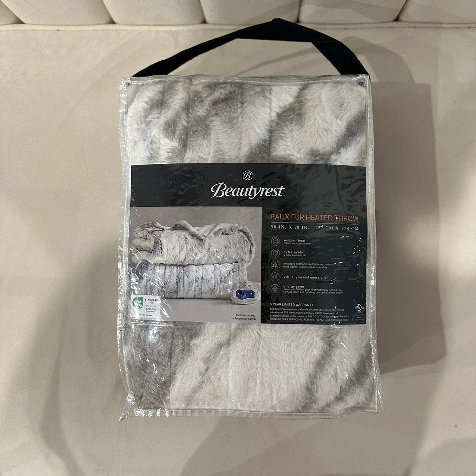 Beautyrest 100 Polyester Marble Faux Fur Heated Throw