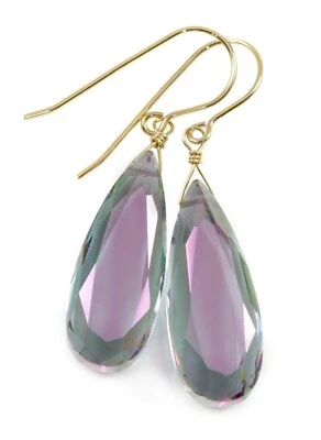 Pendientes Mystic Topacio Simulado Largas Lágrimas Facetadas Oro Sólido 14k Foto 1 de 4