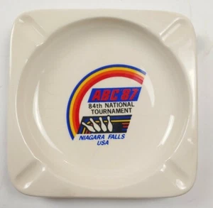 Vintage Ceramic Advertising Ashtray ABC 87 Niagara Falls Bowling Crazing Prop - Picture 1 of 7