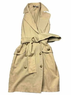 Vintage Forenza Long Vest Midi Blazer Women 8 Sleeveless Belted Tan Button Up - Image 1 of 4