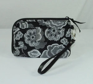 Thirty One schwarz weiß Blumen Kalbsleder Grab N Go Organizer Geldbörse Ausweisetui - Bild 1 von 12