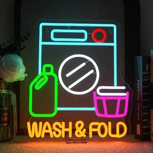 Wash Dry & Fold Neon Sign LED Light Up USB Powered for Laundry Room wash fold - Bild 1 von 7