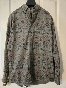 Cabela's Deerskin Soft Chamois Flannel Mens Med Tall Southwest Aztec Wolves - Picture 1 of 6